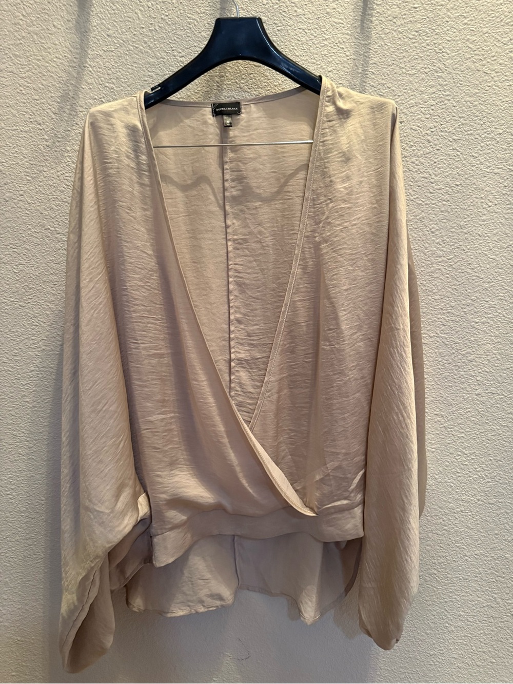 Silk suplice Light Beige Draped V-Neck Blouse - Women